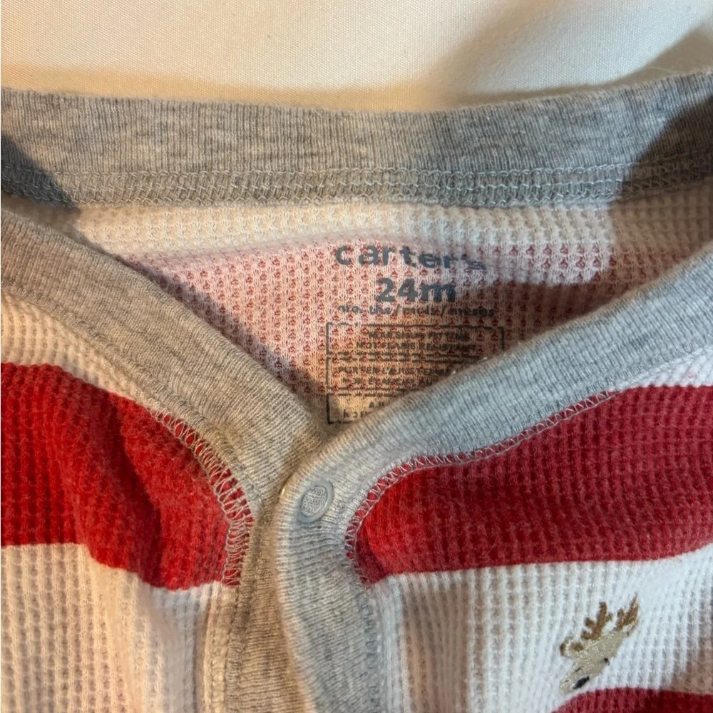 Carter's Red and Gray Striped one piece pajamas size 24 months